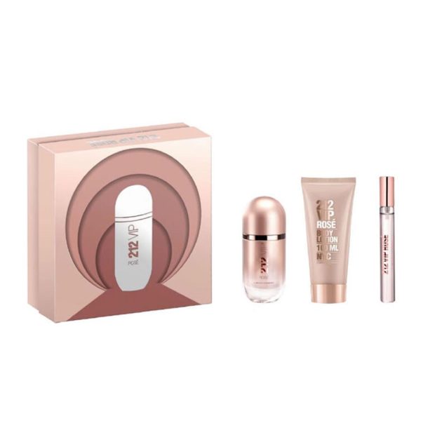 CAROLINA HERRERA 212 VIP ROSE EAU DE PARFUM 80ML VAPORIZADOR + LOCION CORPORAL PERFUMADA 100ML + MINIATURA 10ML VAPORIZADOR