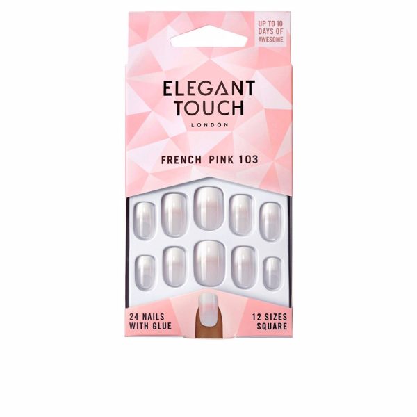 FRENCH pink nails with glue square #103-M 24 u