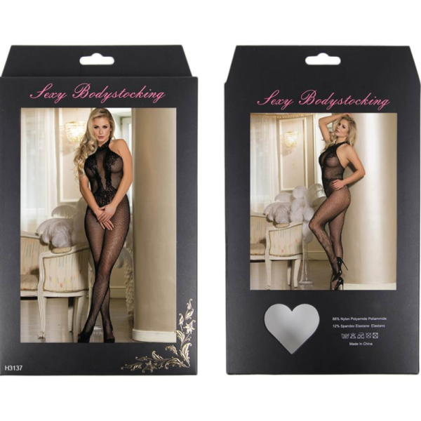 QUEEN LINGERIE BODYSTOCKING DE ENCAJE Y RED DE CUELLO ALTO SL - Imagen 7