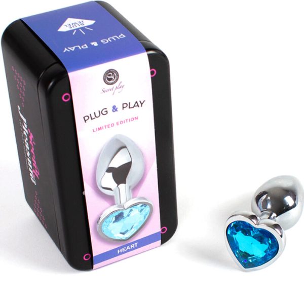 SECRET PLAY - PLUG ANAL DE METAL CORAZÓN AZUL TAMAÑO PEQUEÑO 7 CM - Imagen 2