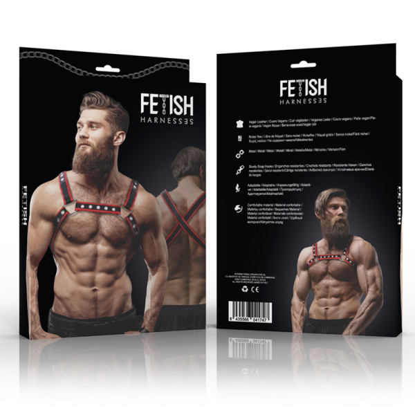 FETISH SUBMISSIVE ATTITUDE - ARNÉS BULLDOG DE PECHO DE PIEL ECO HOMBRE NEGRO/ROJO - Imagen 4