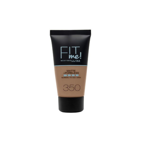 Maybelline Base De Maquillaje Fit Me Mate y Afinaporos Tono 350 Caramel Calca A Tu Tono y Textura Pieles Oscuras - 30ml