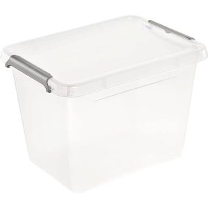 CAJA DE ALMACENAMIENTO / CAJA DE CLIP LARA, 2,5 LITROS, MODULAR APILABLE, TAPA CON CLIP PARA CERRAR, TRANSPARENTE