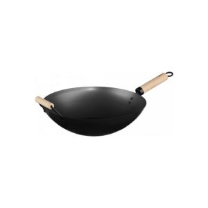 WOK DE ACERO 35 CM CON MANGO DE MADERA