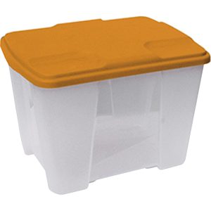 CAJA DE PLÁSTICO MUTLIUSE CON FONDO TRANSPARENTE Y LA TAPA NARANJA L390X290XH272 MM.