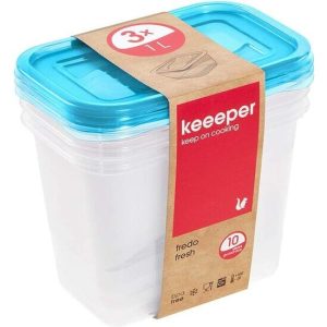 SET DE 3 FIAMBRERAS - 3 X 1 L, 15,5 X 10,5 X 11,5 CM - FREDO FRESH AZUL TRANSPARENTE