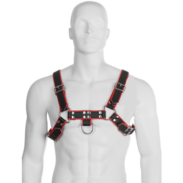 ARNÊS DE CORPO DE COURO III PRETO / VERMELHO