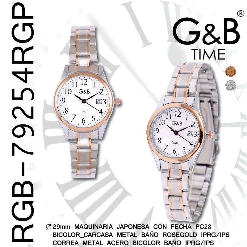 RELOJ GB SRA.METAL RED.BICOLOR/ROSEGOLD IPRG CLASSIC C/FECHA - Image 2