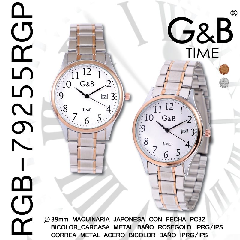 RELOJ GB CAB.METAL RED.BICOLOR/ROSEGOLD IPRG CLASSIC C/FECHA - Image 2