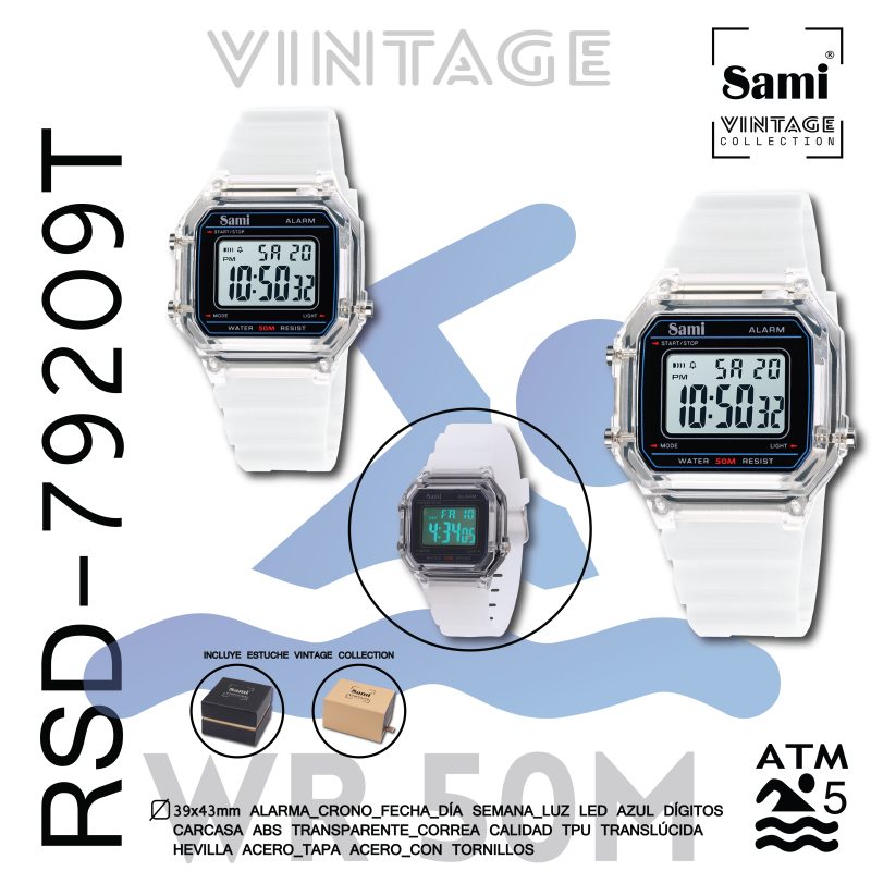 RELOJ SAMI VINTAGE LCD WR50M CORREA/CARCASA TRANSP. - Image 2