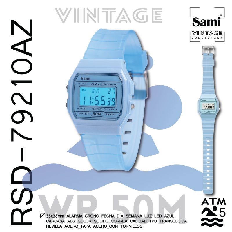 RELOJ SAMI VINTAGE LCD WR50M S/EST. CORREA TRANSP. - Image 2