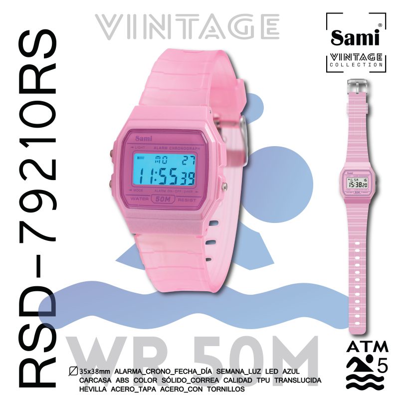 RELOJ SAMI VINTAGE LCD WR50M S/EST. CORREA TRANSP. - Image 2