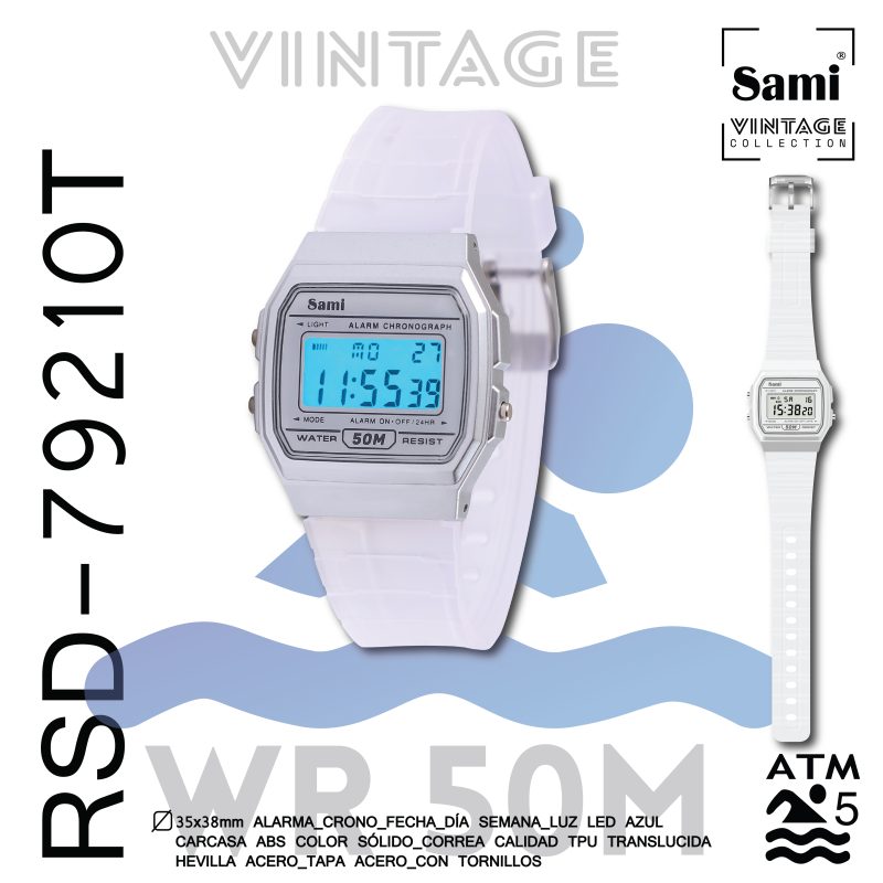 RELOJ SAMI VINTAGE LCD WR50M S/EST. CORREA TRANSP. - Image 2