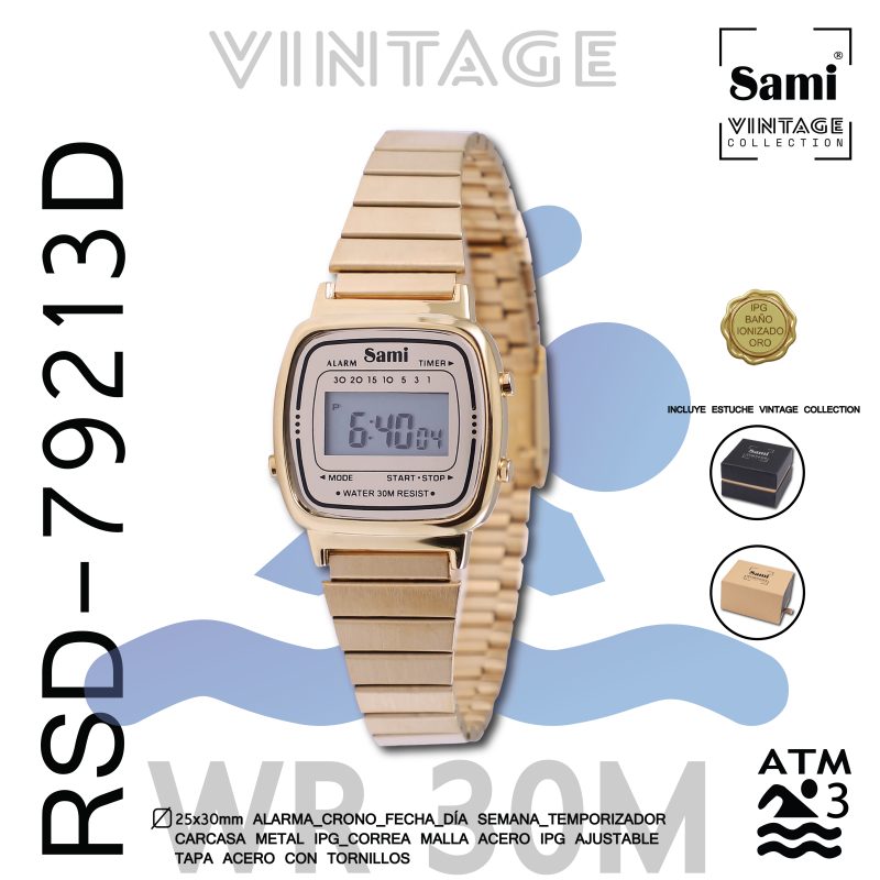 RELOJ SAMI VINTAGE LCD WR30M PEQ.IPG MALLA AJUSTABLE - Image 2