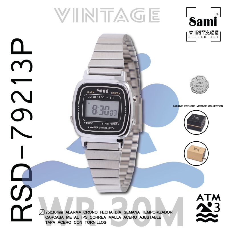 RELOJ SAMI VINTAGE LCD WR30M PEQ.IPS MALLA AJUSTABLE - Image 2