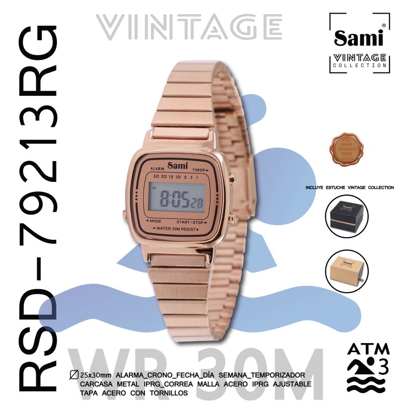 RELOJ SAMI VINTAGE LCD WR30M PEQ.IPRG MALLA AJUSTABLE - Image 2