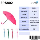 PARAGUAS SPLASH SRA LARGO ANTIVIENTO LISO COLORES MANGO COL