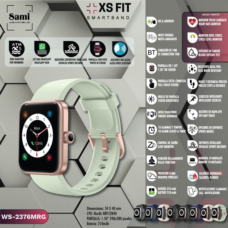 RELOJ SAMI WEARABLE SMARTBAND 5ATM XS FIT MENTA/ROSE GOLD - Image 2