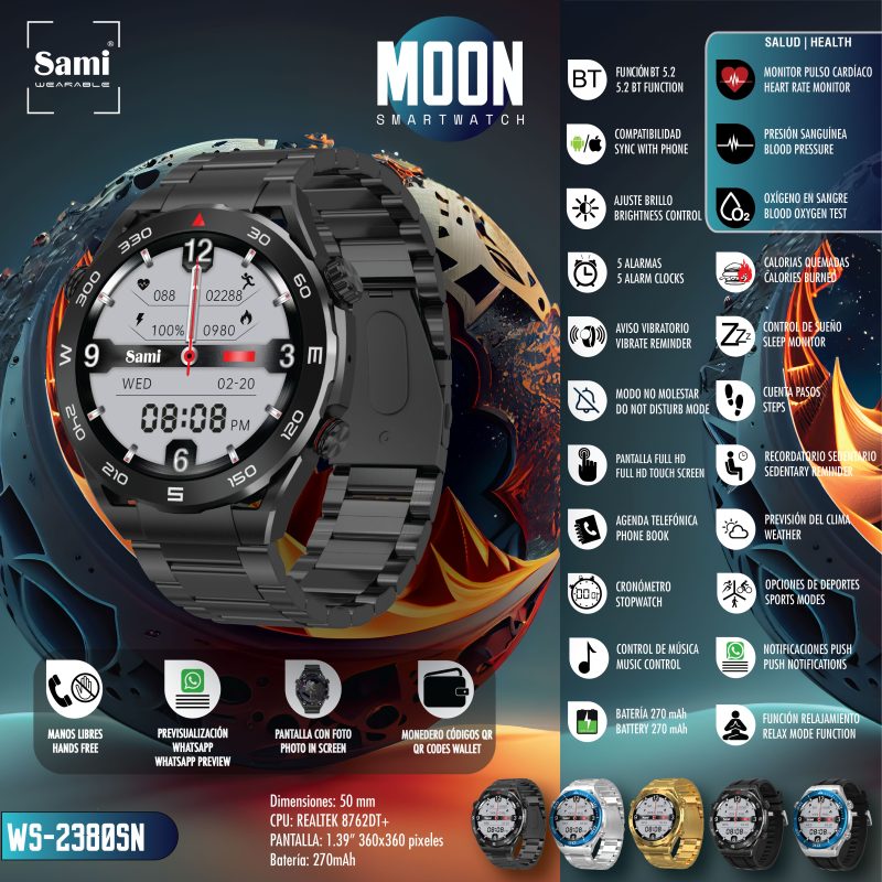 RELOJ SAMI WEARABLE SMARTWATCH MOON M.LIBRES ACERO NEGRO - Image 2