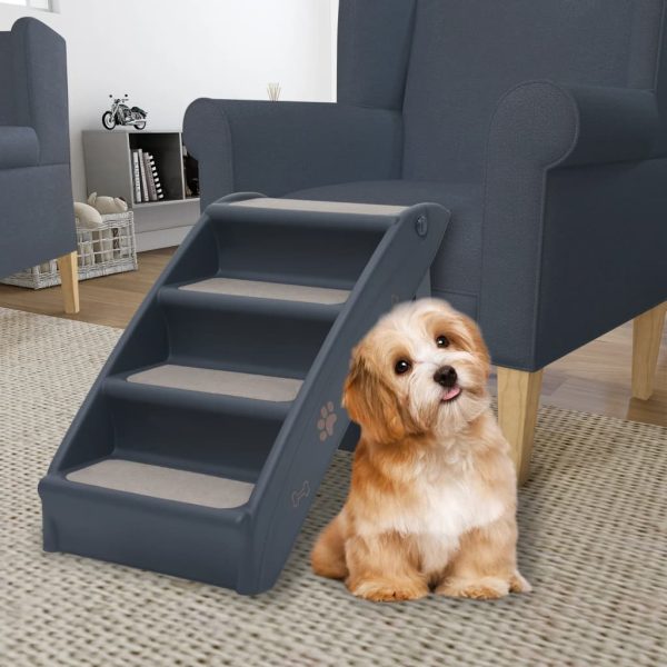 Escalera para perros plegable con 4 peldaños gris oscuro