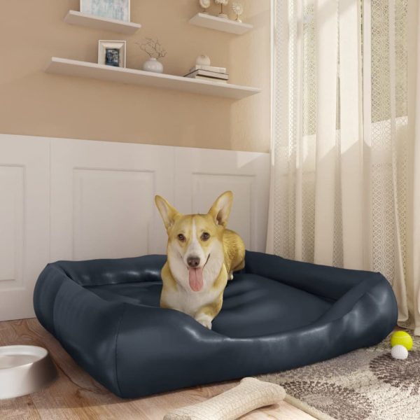 Cama para perros 80x68x23 cm cuero artificial azul oscuro