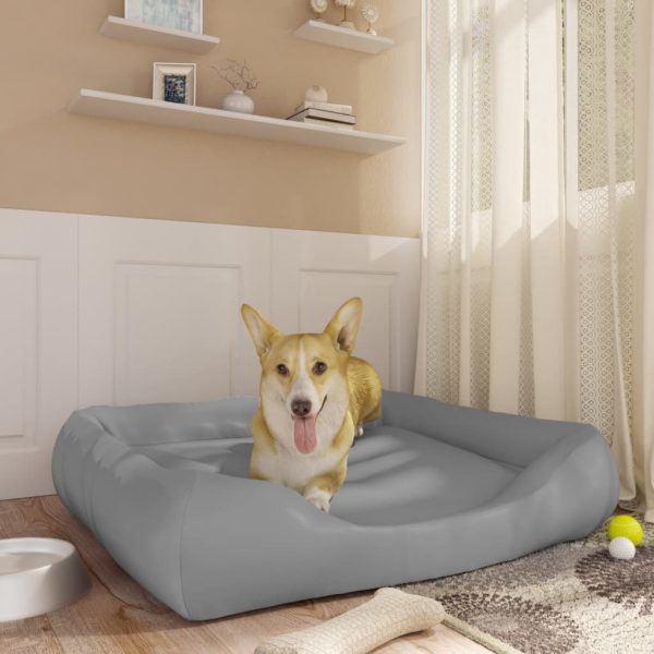 Cama para perros 80x68x23 cm cuero artificial gris claro