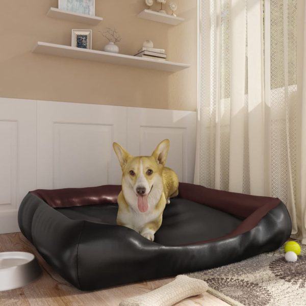 Cama para perros 105x80x25 cm cuero artificial negro y marrón