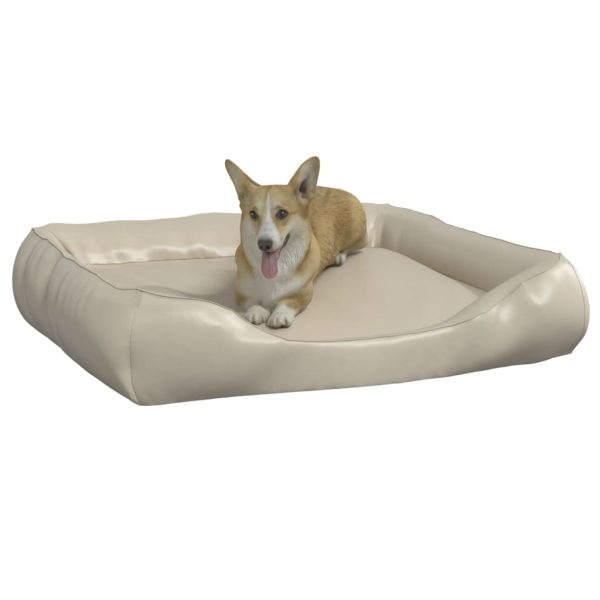 Cama para perros 80x68x23 cm beige cuero artificial - Imagen 3