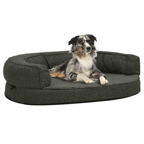 Cama para perros ergonómica. Peluche aspecto lino 75x53 cm gris oscuro