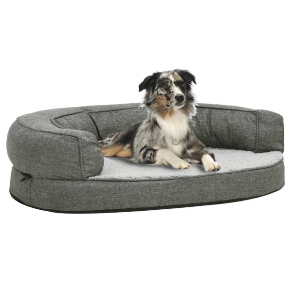 Cama para perros ergonómica 75x53 cm aspecto lino felpa gris