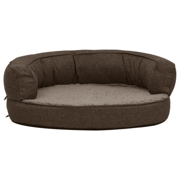 Cama para perros ergonómica 60x42 cm aspecto lino felpa marrón - Imagen 3