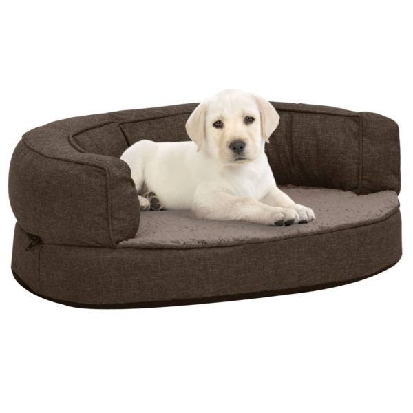 Cama para perros ergonómica 60x42 cm aspecto lino felpa marrón