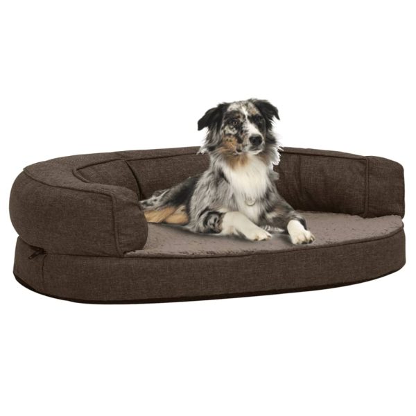 Cama para perros ergonómica 75x53 cm aspecto lino felpa marrón