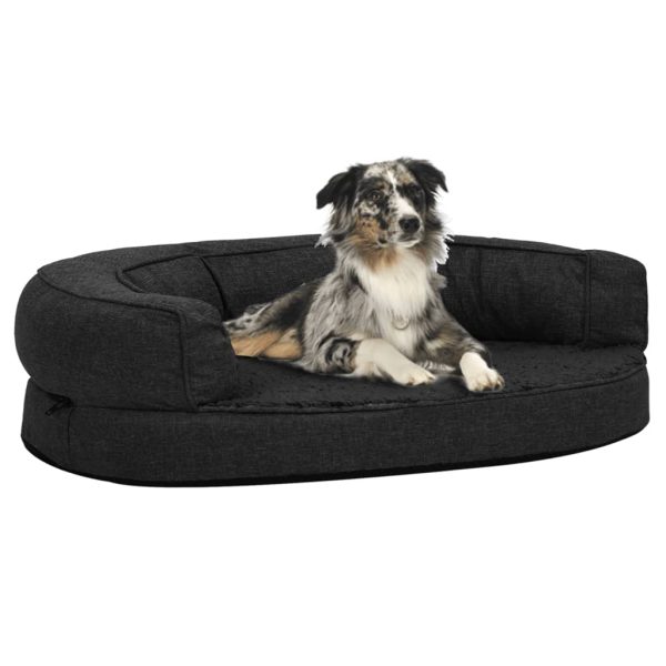 Cama para perros ergonómica 75x53 cm felpa óptica de lino negro