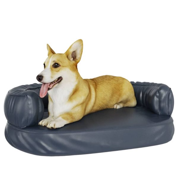 Cama para perros ergonómica de espuma 60x42cm cuero artificial azul - Imagen 3