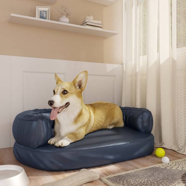 Cama para perros ergonómica de espuma 60x42cm cuero artificial azul