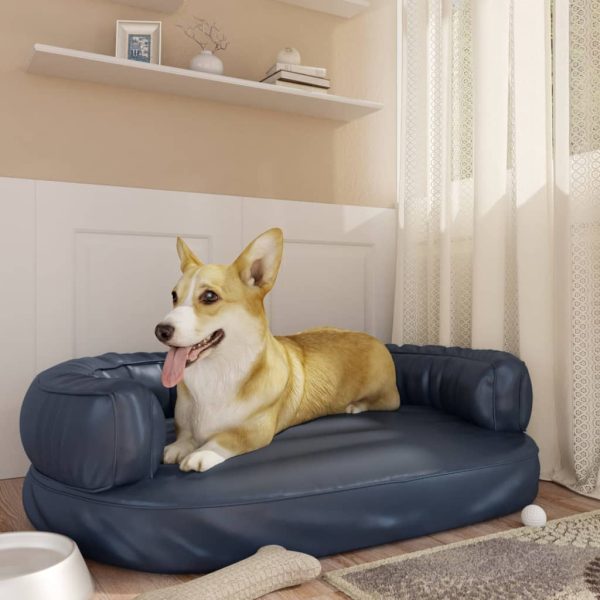 Cama para perros ergonómica de espuma 88x65cm cuero artificial azul