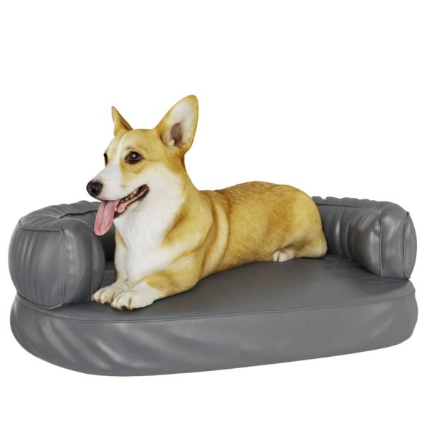 Cama para perros ergonómica de espuma 60x42 cm cuero artificial gris - Imagen 3