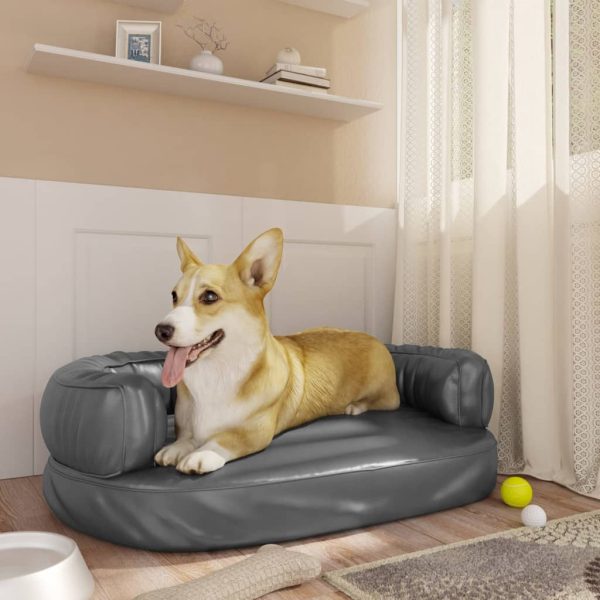 Cama para perros ergonómica de espuma 60x42 cm cuero artificial gris