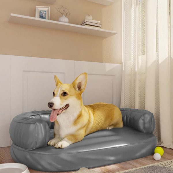 Cama para perros ergonómica de espuma 75x53 cm cuero artificial gris