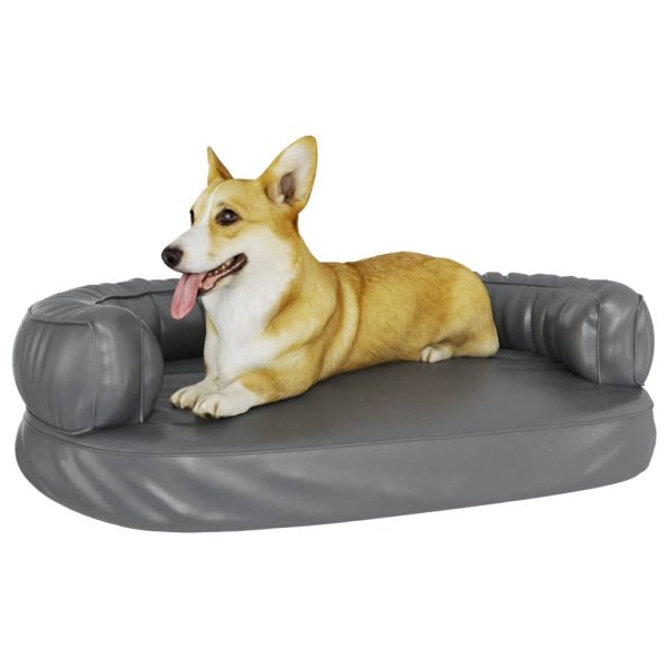 Cama para perros ergonómica de espuma 88x65 cm cuero artificial gris - Imagen 3