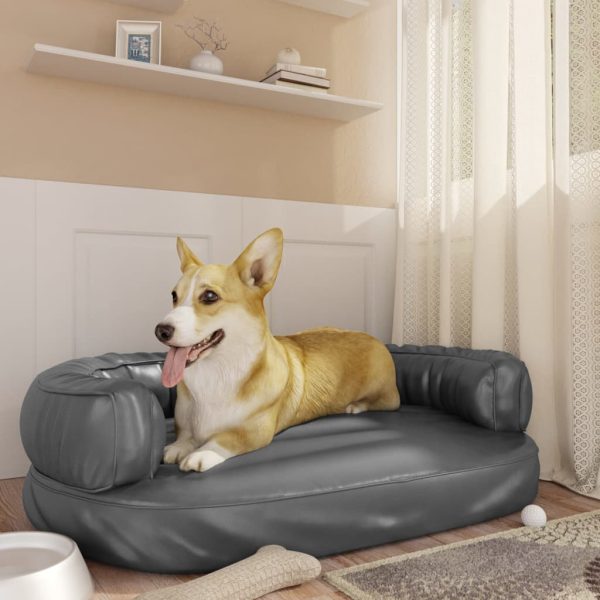 Cama para perros ergonómica de espuma 88x65 cm cuero artificial gris