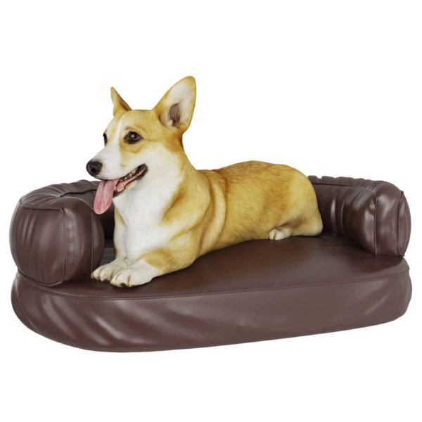 Cama para perros ergonómica de espuma de 60x42cm de polipiel. marrón - Imagen 3