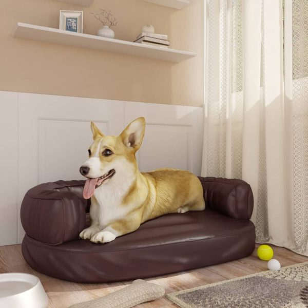 Cama para perros ergonómica de espuma de 60x42cm de polipiel. marrón