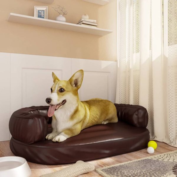 Cama para perros ergonómica de espuma de 75x53 cm de polipiel. marrón