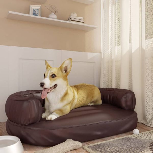 Cama para perros ergonómica de espuma de 88x65 cm de polipiel. marrón