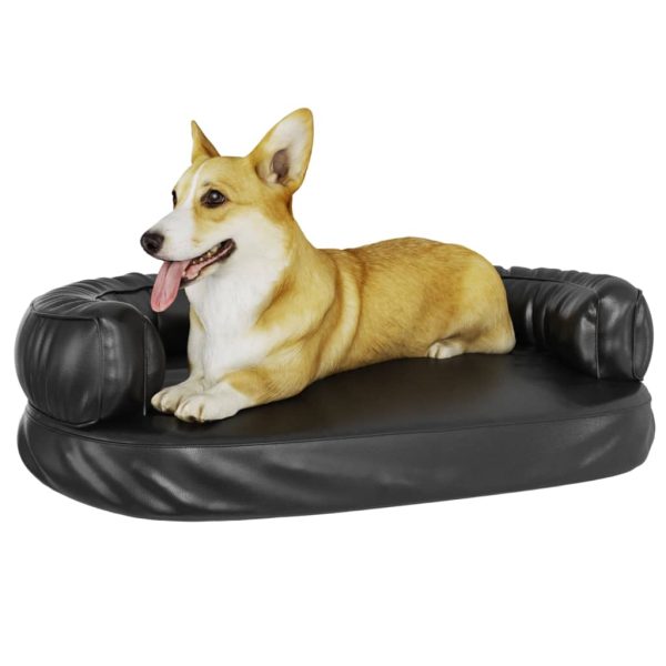 Cama para perros ergonómica de espuma 75x53 cm cuero artificial negro - Imagen 3