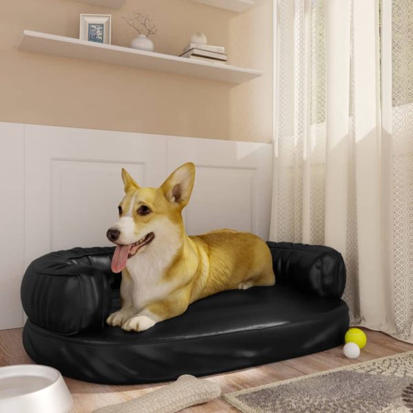 Cama para perros ergonómica de espuma 75x53 cm cuero artificial negro