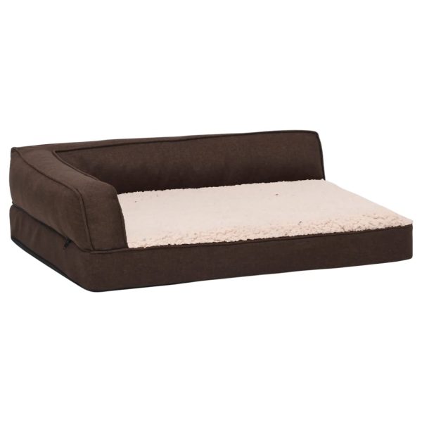 Cama para perros ergonómica 60x42 cm aspecto lino felpa marrón - Imagen 2