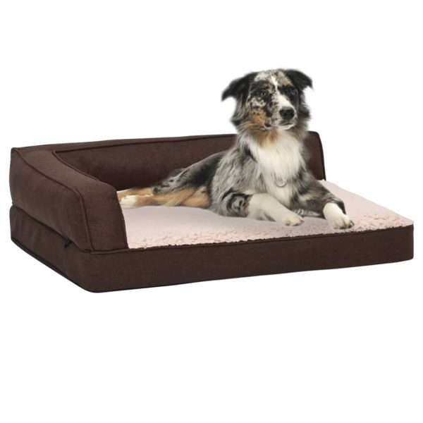 Cama para perros ergonómica 60x42 cm aspecto lino felpa marrón